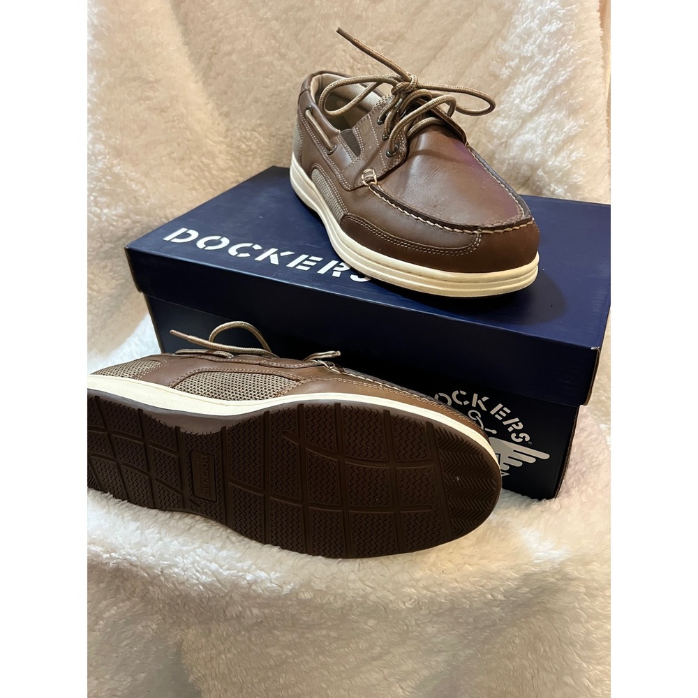 Dockers Beacon Mens Boat Shoes Dark Tan Leather NeverWet Water Resistant 9.5 W